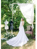 Long Sleeve Ivory Lace V Back Wedding Dress